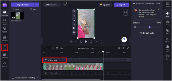 Clipchamp Přidat text