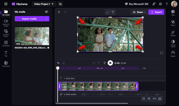 在 Clipchamp 中調整裁切框