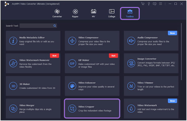 Casella degli strumenti AnyMP4 Video Cropper