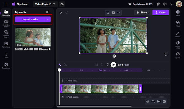 在 Clipchamp 中導入媒體