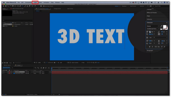 Tee 3D-teksti After Effects -tekstissä