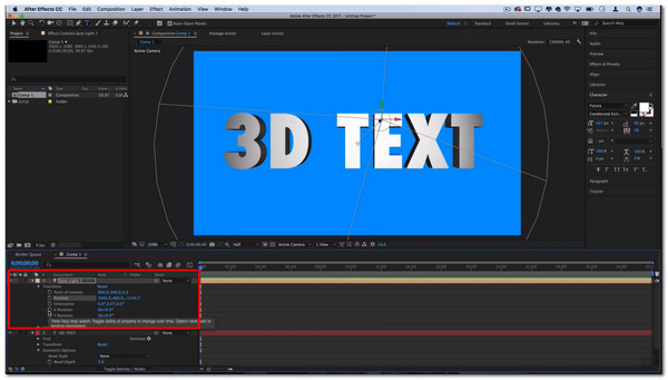 Tee 3D-tekstiä After Effects Transformissa