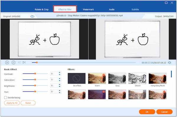 Adicionar efeito e filtrar filmagens de stop motion