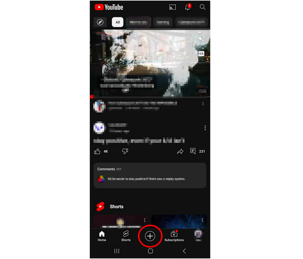 Botón Crear de YouTube