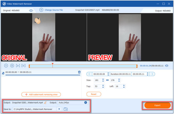 Emoji eltávolítása a videóból Eltávolítás Exportálás