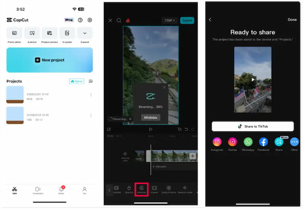 Reverse Video On Capcut Mobile App