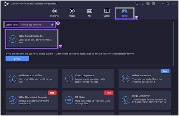 AnyMP4 Toolbox voor videosnelheidsregelaar