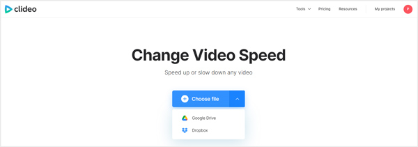 Clideo Videó sebességének módosítása webhely