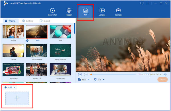 AnyMP4 Video Converter Ultimate MV tlačítko Přidat