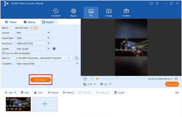 AnyMP4 Video Converter Ultieme startknop voor exporteren