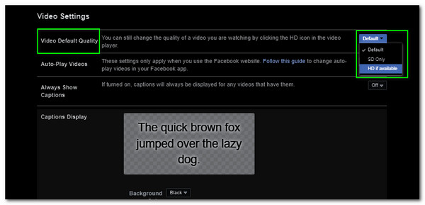 Facebook Web Video Setting Standard