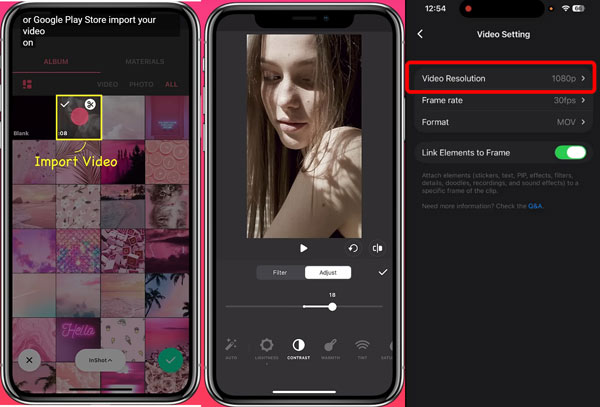 Increase Video Resolution in InShot