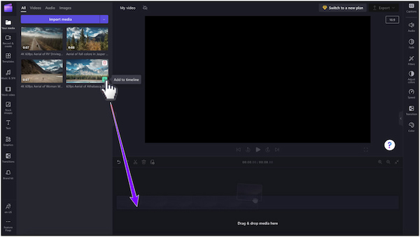 Arrastar o Editor de Vídeo ClipChamp