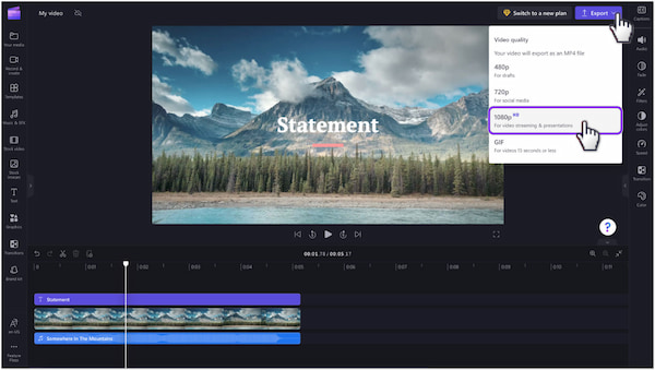 Esportazione dell'editor video ClipChamp