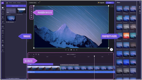 Interface do Editor de Vídeo ClipChamp