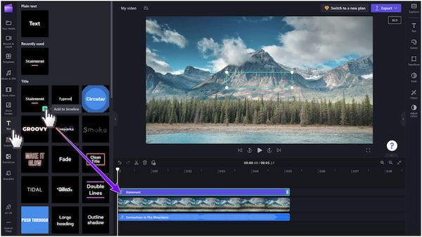 ClipChamp Video Editor Texto