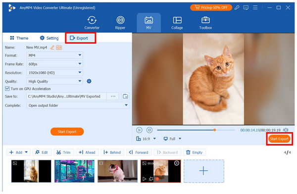 Anymp4 Video Converter Ultimate Export