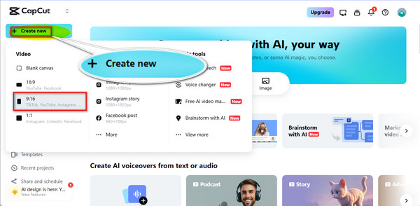Capcut Choose Create New