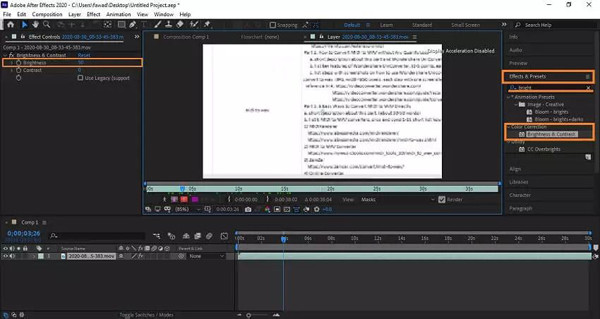 Przyciemnij wideo After Effects