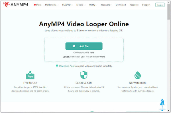 AnyMP4 Loop Video Online Legg til fil