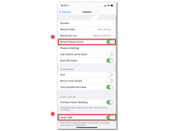 iPhone Stereo HDR Settings