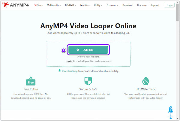 AnyMP4 Loop Video Online Add File