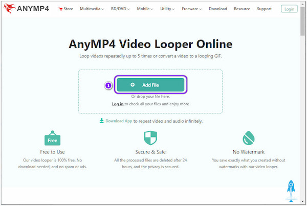 AnyMP4 Loop Video Online Legg til fil