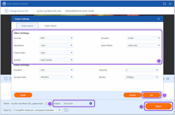 Exportación de configuración de salida AnyMP4