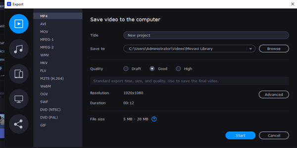 Export Videos in Movavi