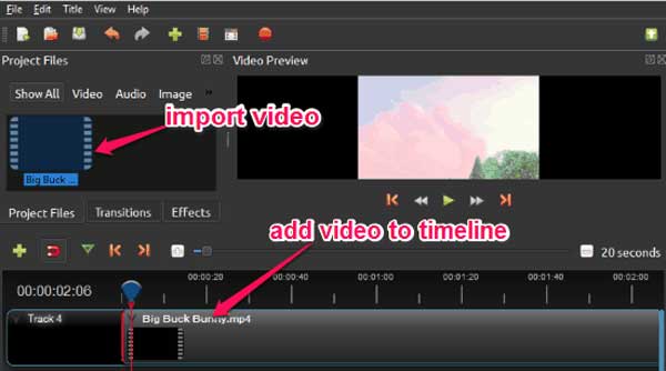 Импорт видео на временную шкалу
