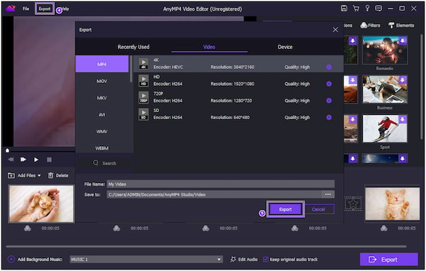 AnyMP4 Video Editor eksport