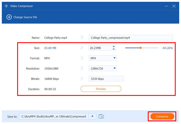 Anymp4 Video Converter Ultimate Video Compressor Settings