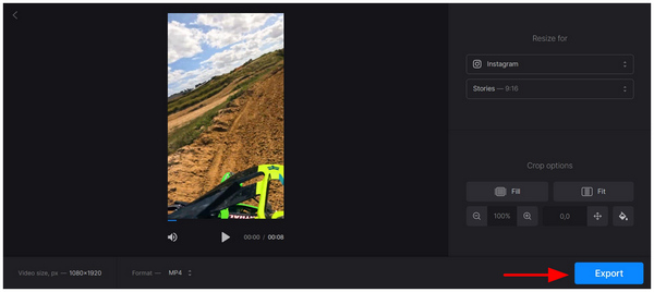 Clideo Video Resizer Export Video Button