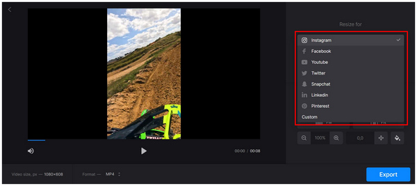 Clideo Video Resizer Select Social Media