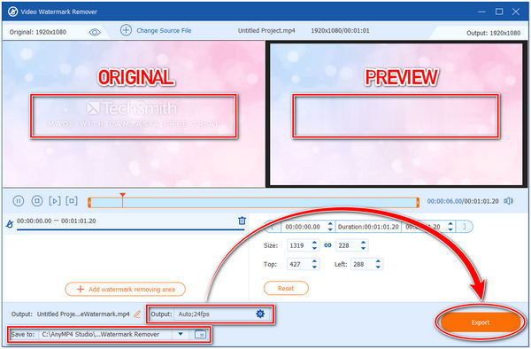 Camtasia Filigranını Kaldır AnyMP4 Dışa Aktarma