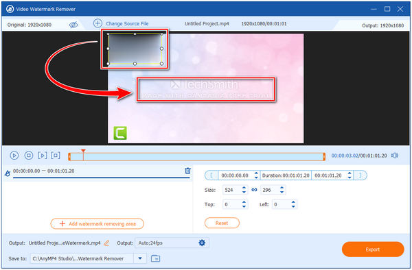 Usuń Camtasia Watermark AnyMP4 Region