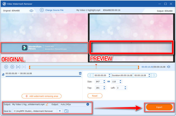 Eliminar la marca de agua de Filmora Exportación AnyMP4