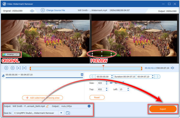 Rimuovere Manycam Watermark AnyMP4 Export