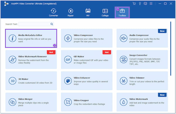 Caja de herramientas para eliminar metadatos de AnyMP4