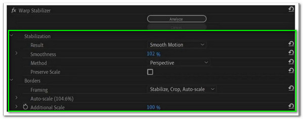 Smoothness di Premiere Pro Wrap