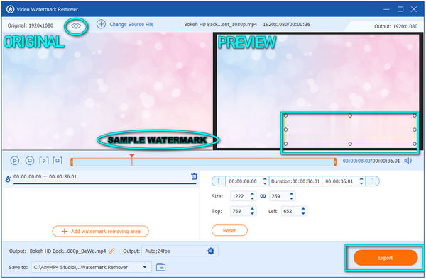 Remover marca d'água de um vídeo Biteable AnyMP4 Export