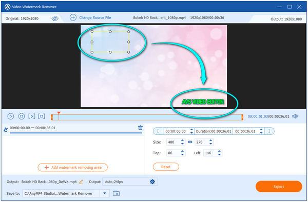 Rimuovi la filigrana dalla regione di AVS Video Editor