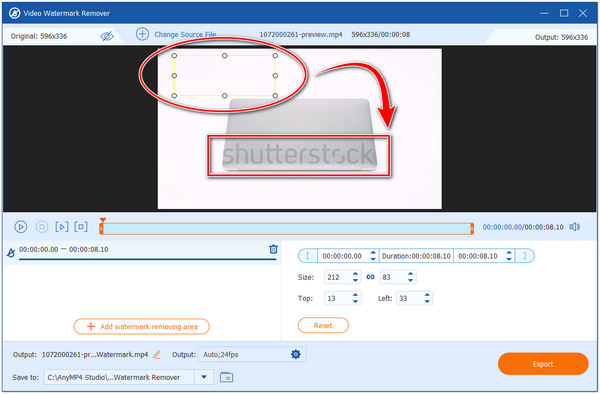 Remover marca d'água da caixa de desfoque de vídeo da Shutterstock