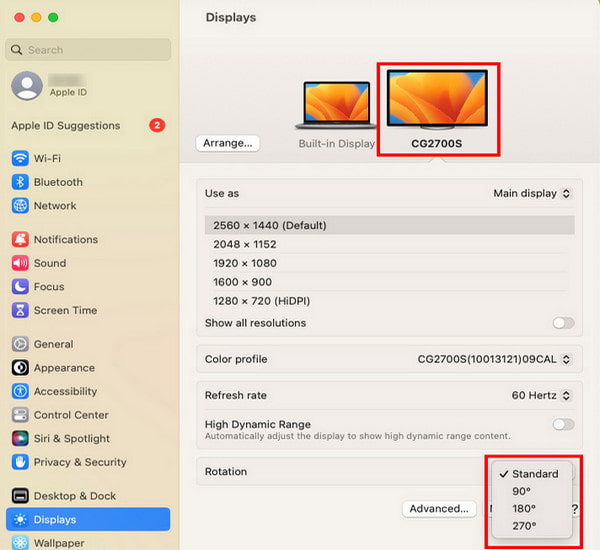 Click Display And Select Rotation Degree