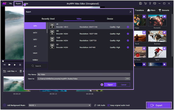 AnyMP4 Video Editor eksport