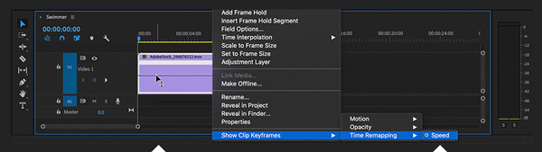 Opción de reducción de velocidad de vídeo de Premiere Pro