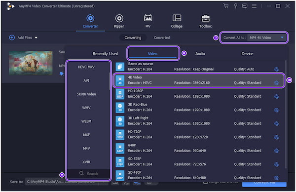 Recortar dimensión de video Formato AnyMP4