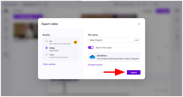 Export videa Clipchamp