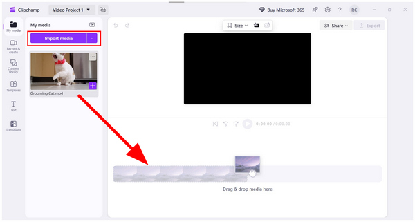 Časová osa importu médií Clipchamp