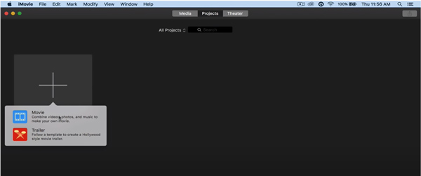 Create new project in iMovie